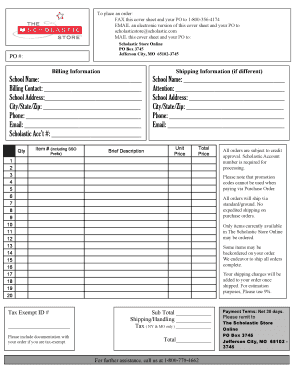 Purchase Order Form the Scholastic Store