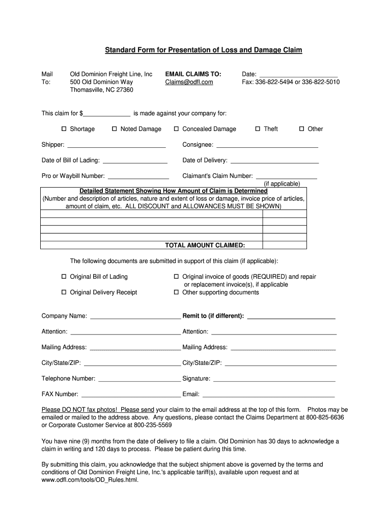 Old Dominion Claim Form