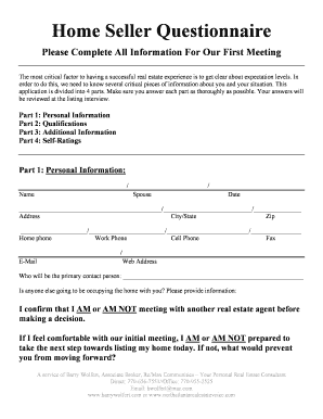 Seller Questionnaire Real Estate PDF  Form