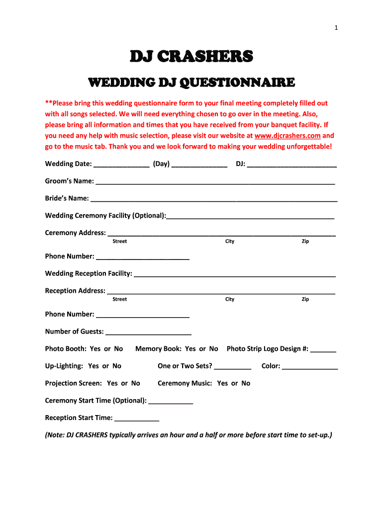 Dj Questionnaire  Form