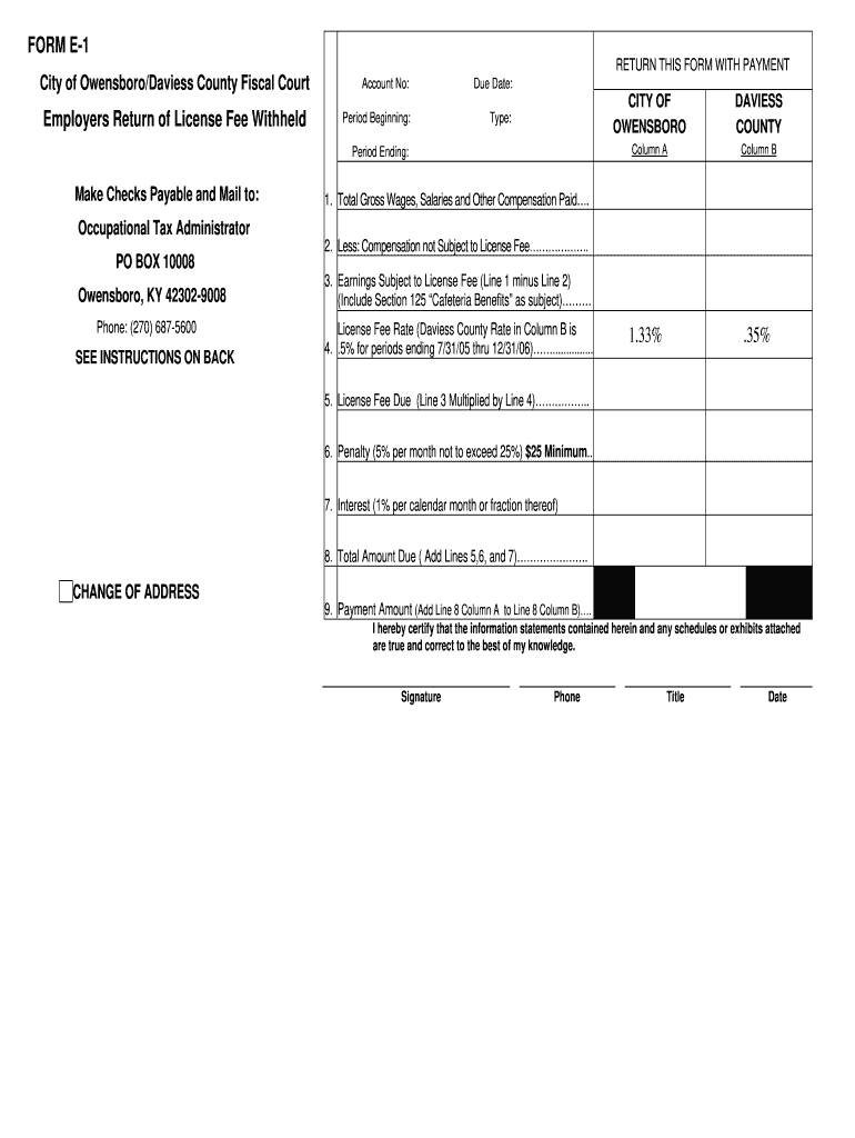 City of Owensboro E 1 Form