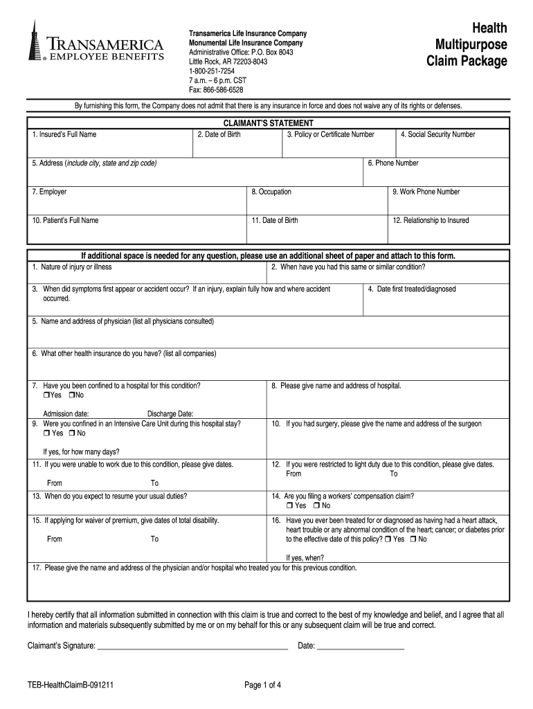 Transamerica Accident Claim Form PDF Mark III Brokerage