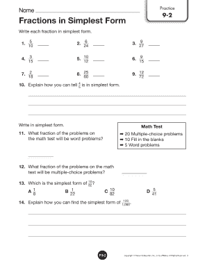 Fractions in Simplest Form Practice 9 2 Answer Key