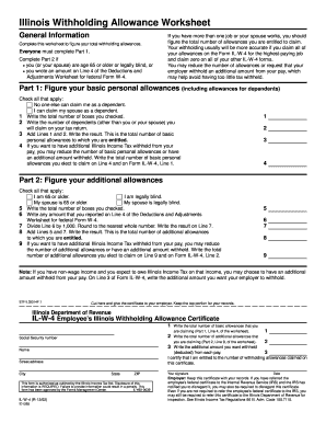 Illinois Withholding Allowance Worksheet Example  Form