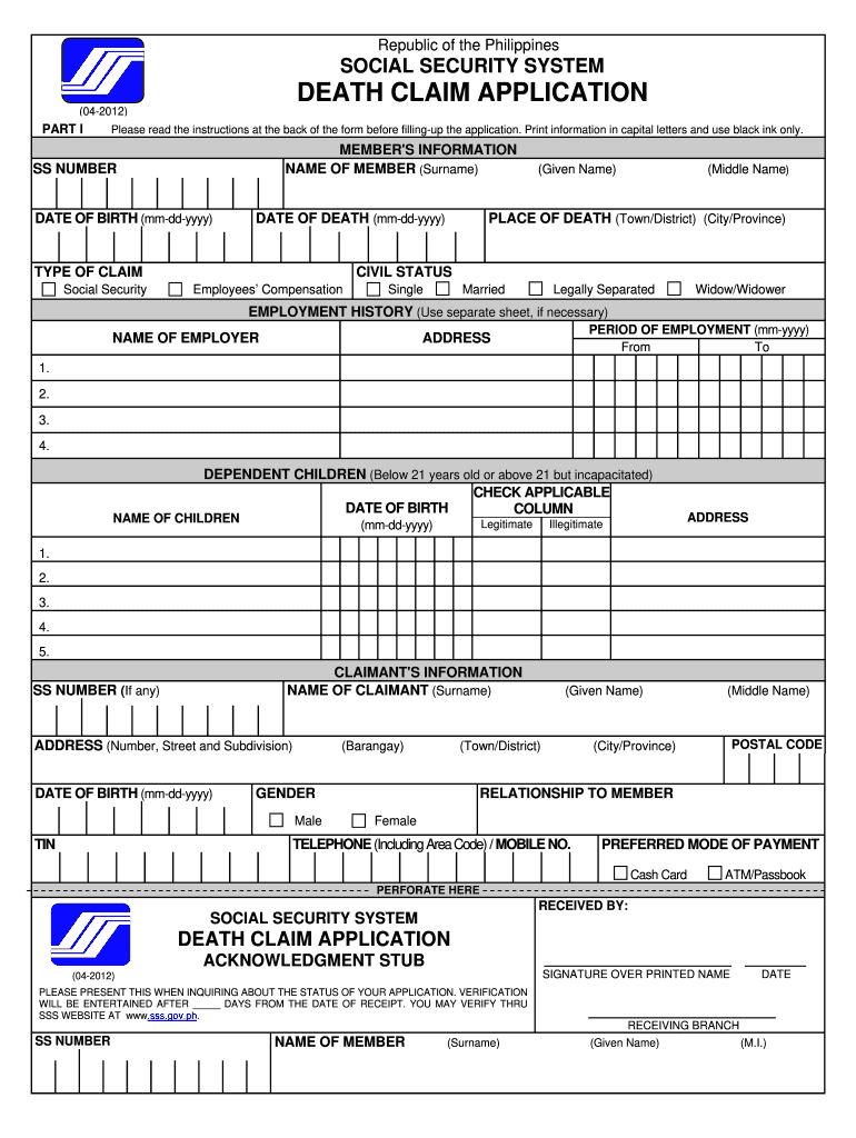  Sss Death Claim Application Form 2012-2024