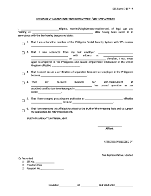 Affidavit of Termination of Employment  Form