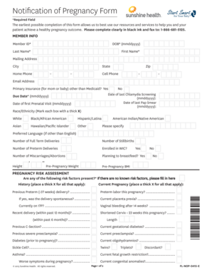 Notification of Pregnancy Form PDF Sunshine Health