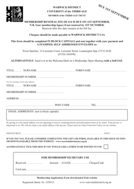 U3a Warwick  Form