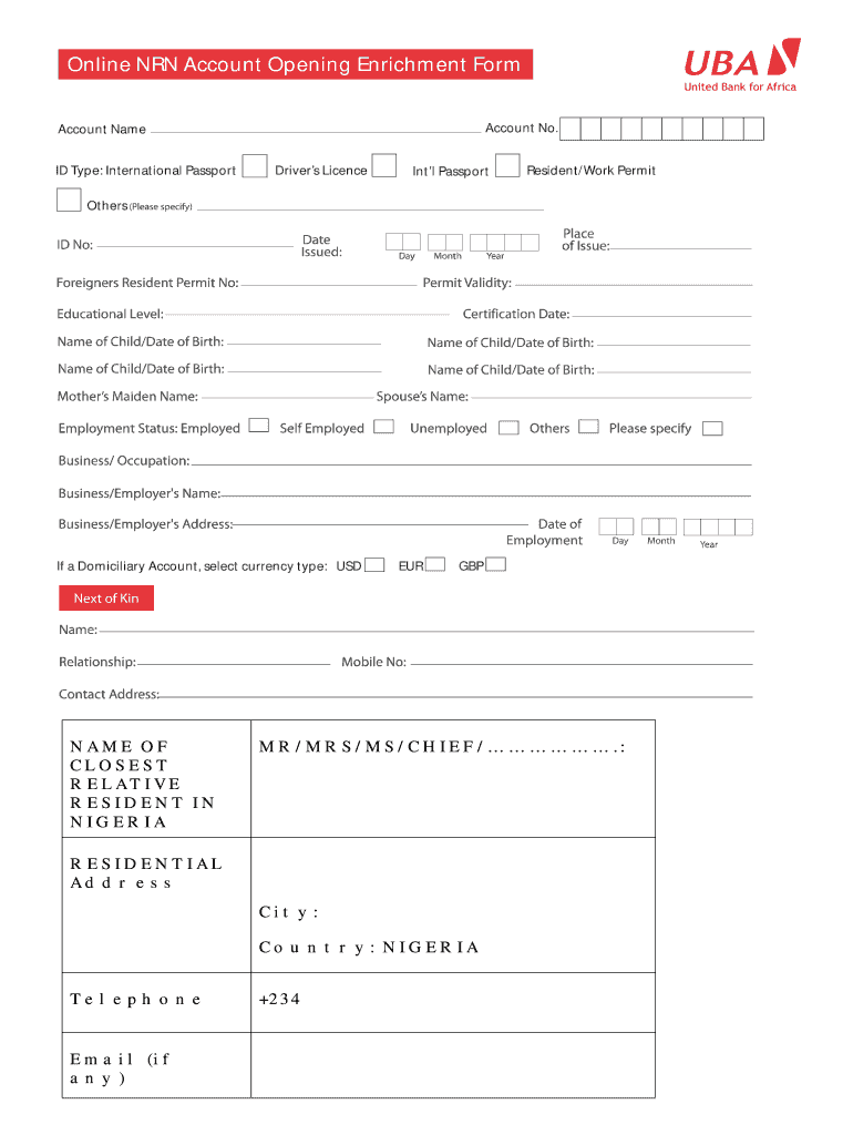 Uba Account Opening Form PDF