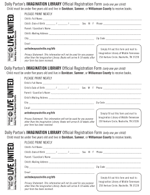 Dolly Parton&amp;#39;s IMAGINATION LIBRARY Official Registration Form Unitedwaynashville