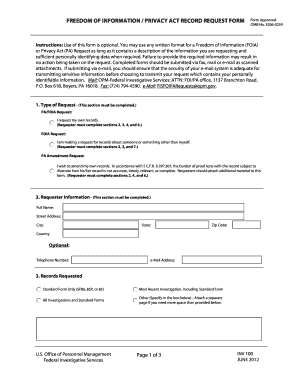 Dom of Information, Privacy Act Record Request Form Office of Opm