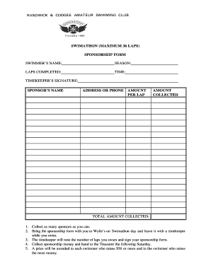 Swim a Thon Pledge Sheet  Form