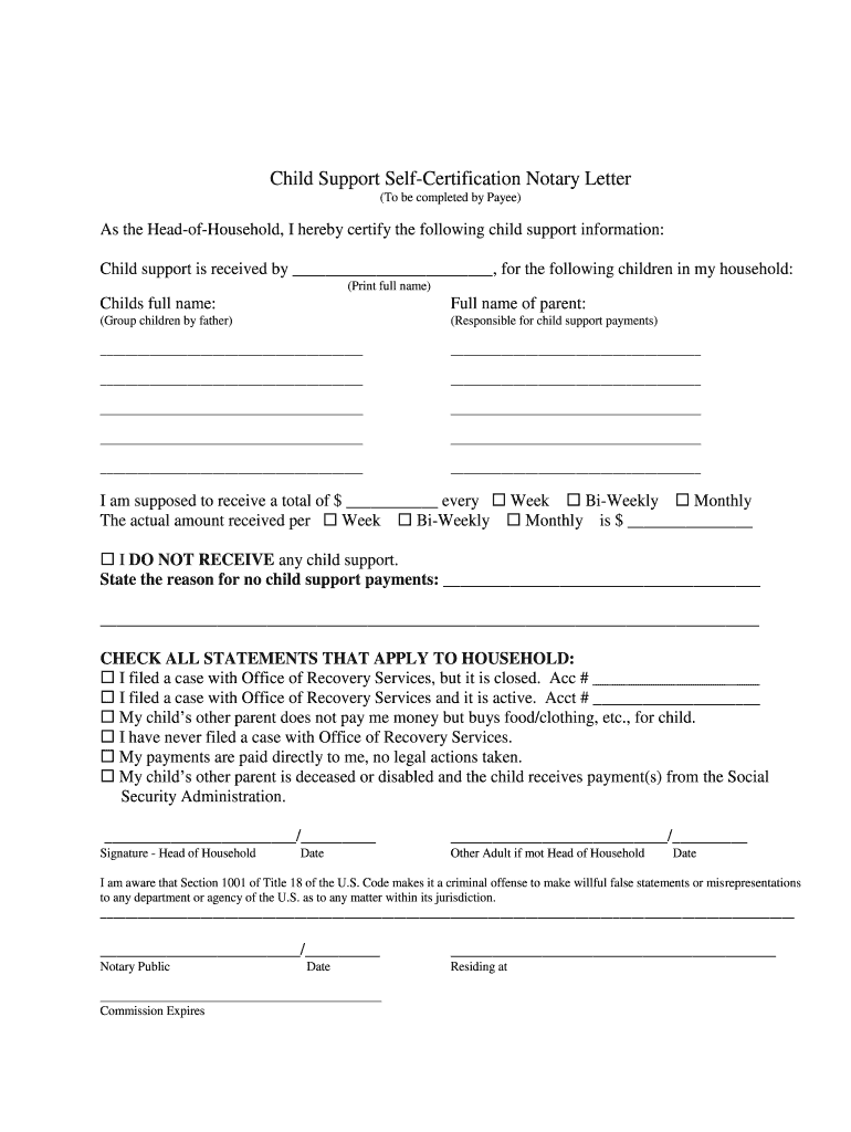 Notarized Letter for Child Support  Form