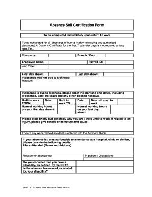 Printable Self Certification Form