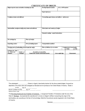 Vessel Certificate of Origin PDF  Form