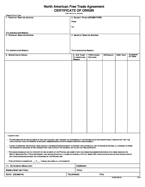 Nafta Certificate of Origin  Form