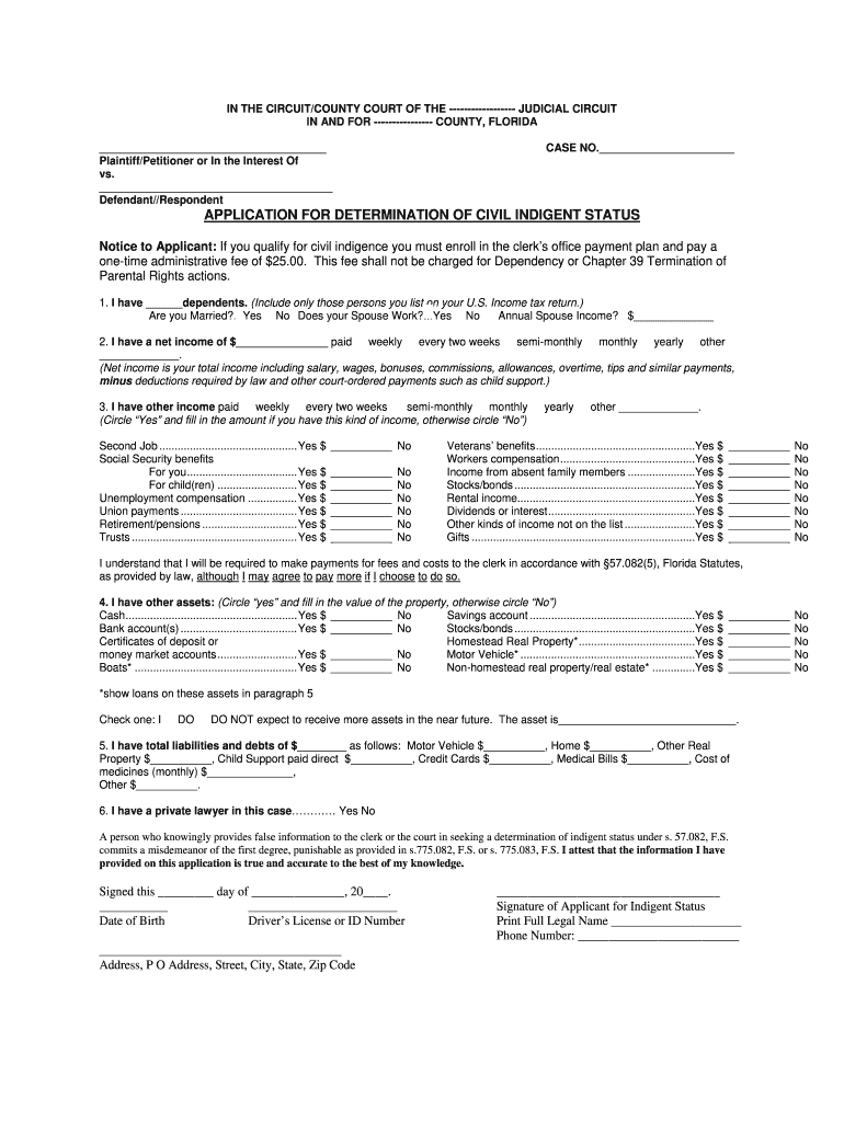 Florida Indigent  Form