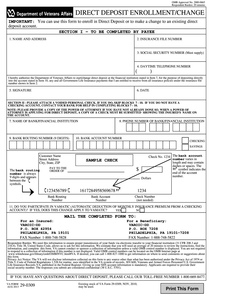  Va Form 29 0309 2013-2024