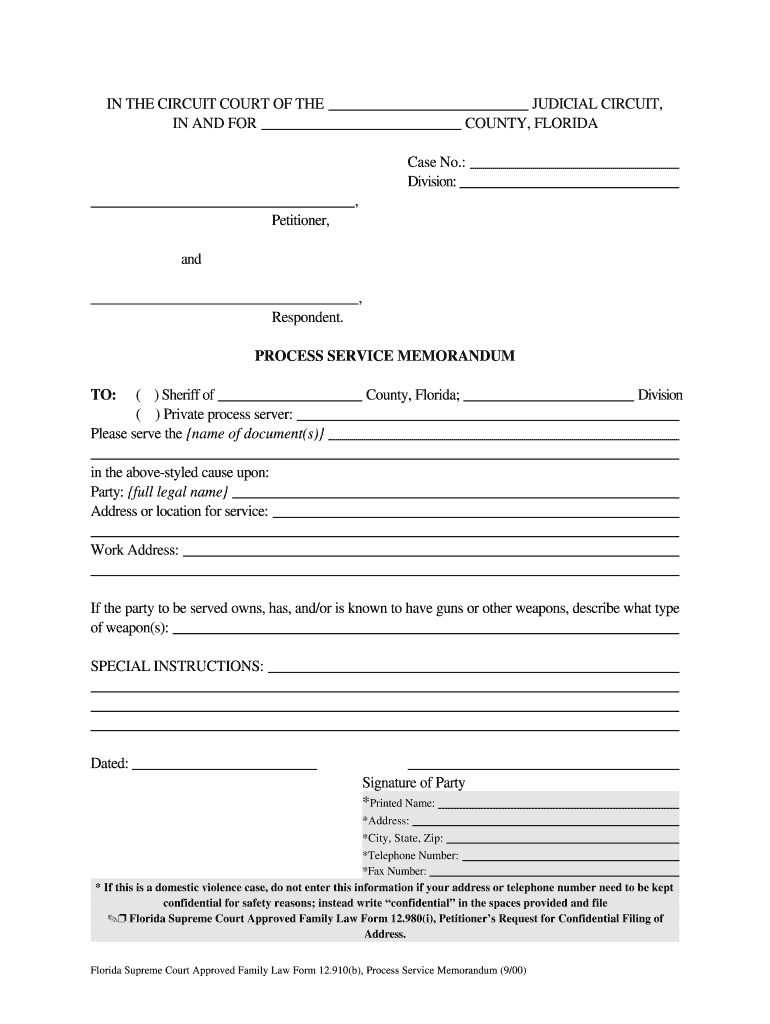 Process Service Memorandum  Form