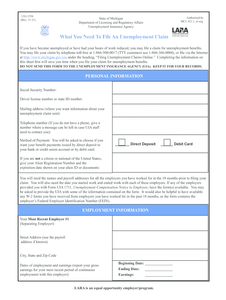  Michigan Uia 1538  Form 2011