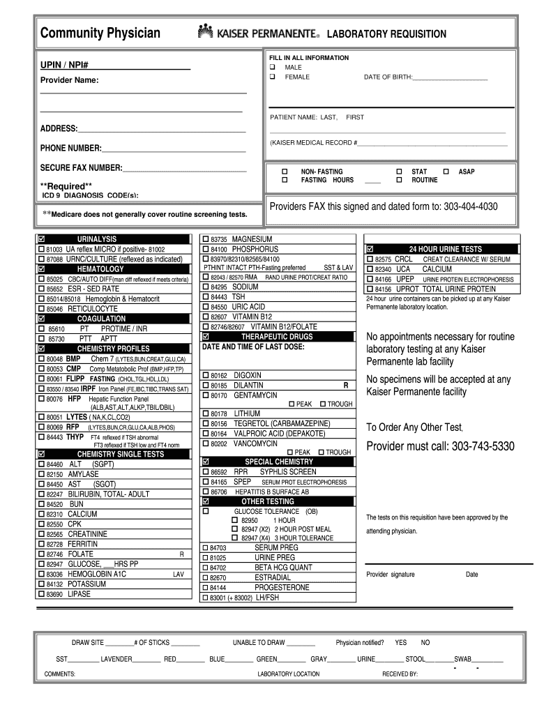 Get and Sign Printable Lab Requisition Form