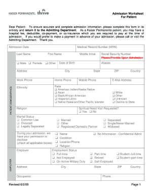 Dear Patient to Ensure Accurate and Complete Admission Information, Please Complete This Form in Its Entirety and Return it to T