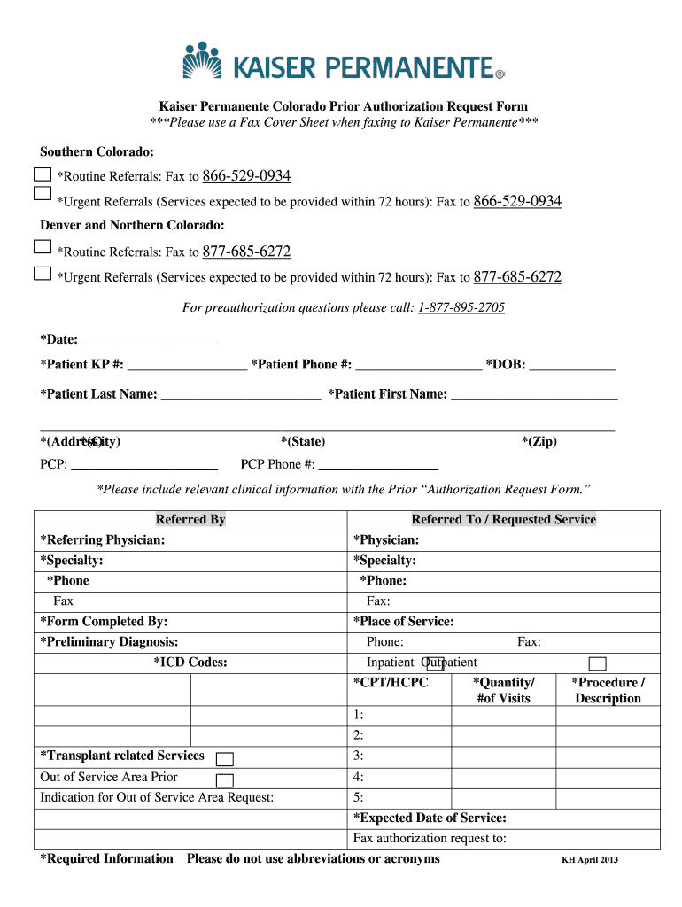  Kaiser Referral Request Form 2013-2024