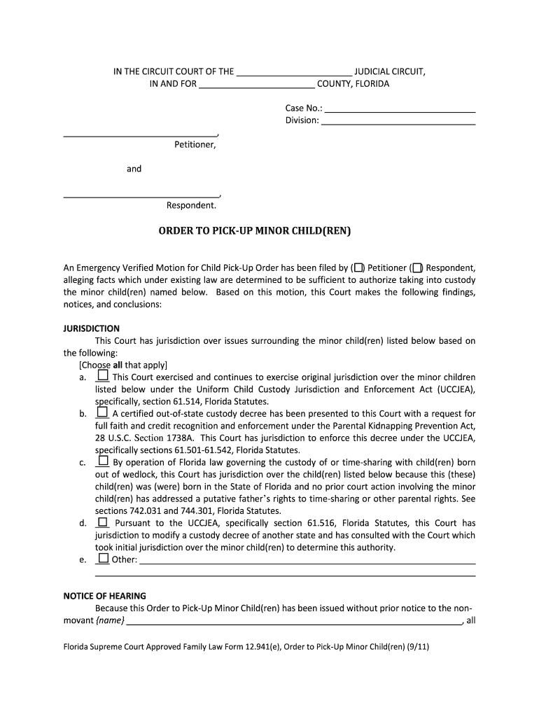  Order Minor Children  Form 2011