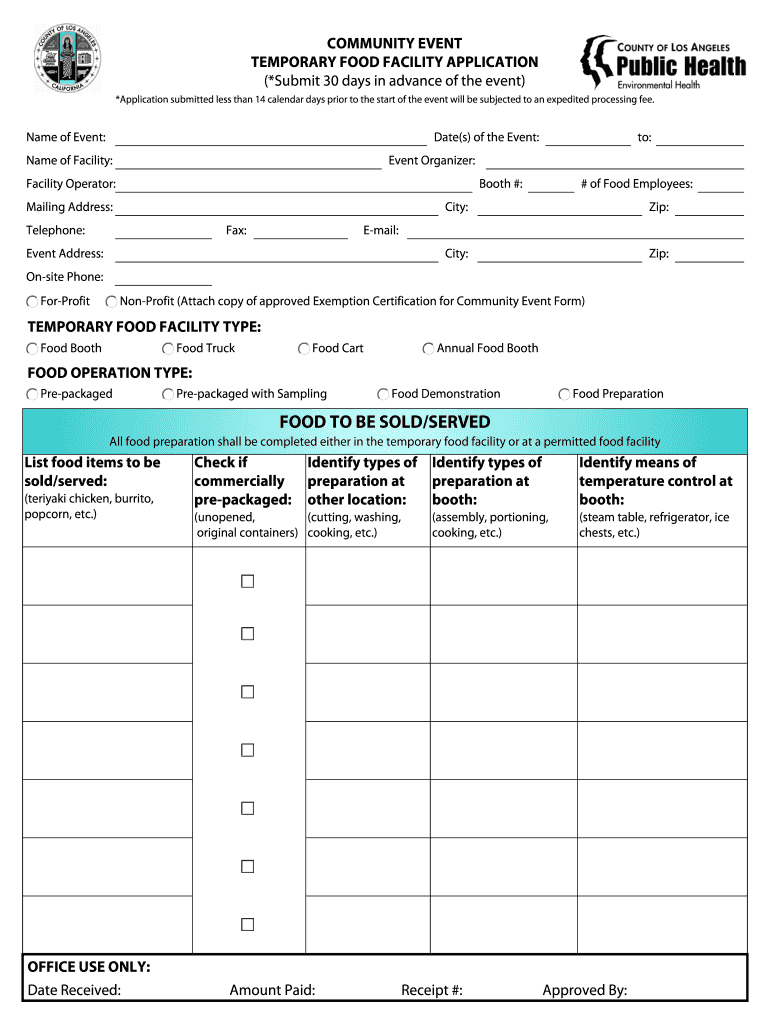 Community Event Temporary Food Facility  Form