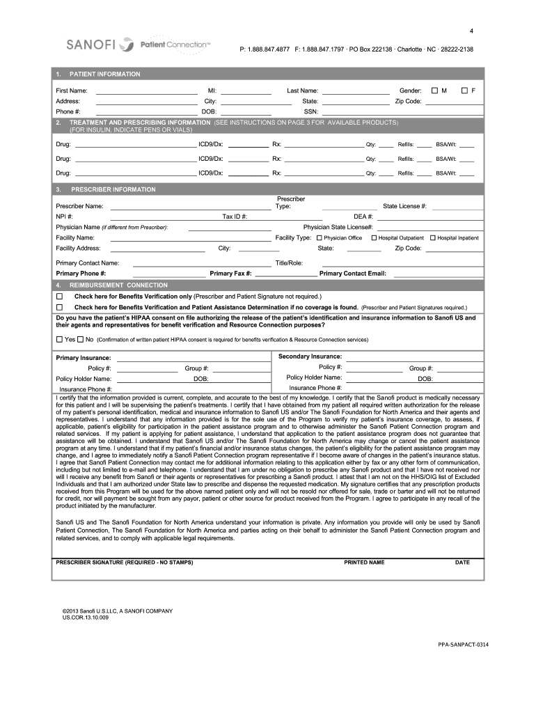 Sanofi Patient Assistance  Form