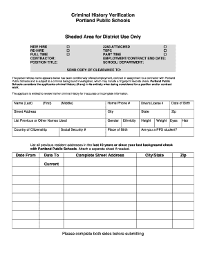  CRIMINAL HISTORY VERIFICATION FORM Portland Public Schools Pps K12 or 2012