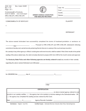 Kentucky Conviction Records Form
