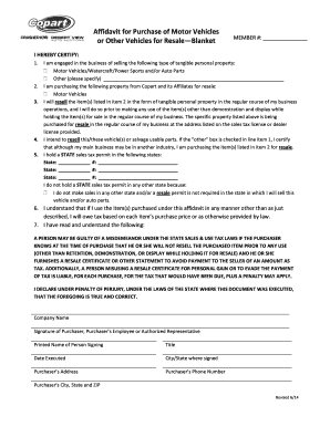  Affidavit for Purchase Copart Form 2014