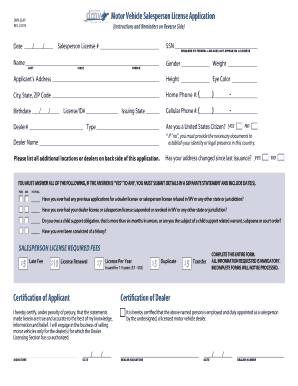 Wv Salesperson License  Form