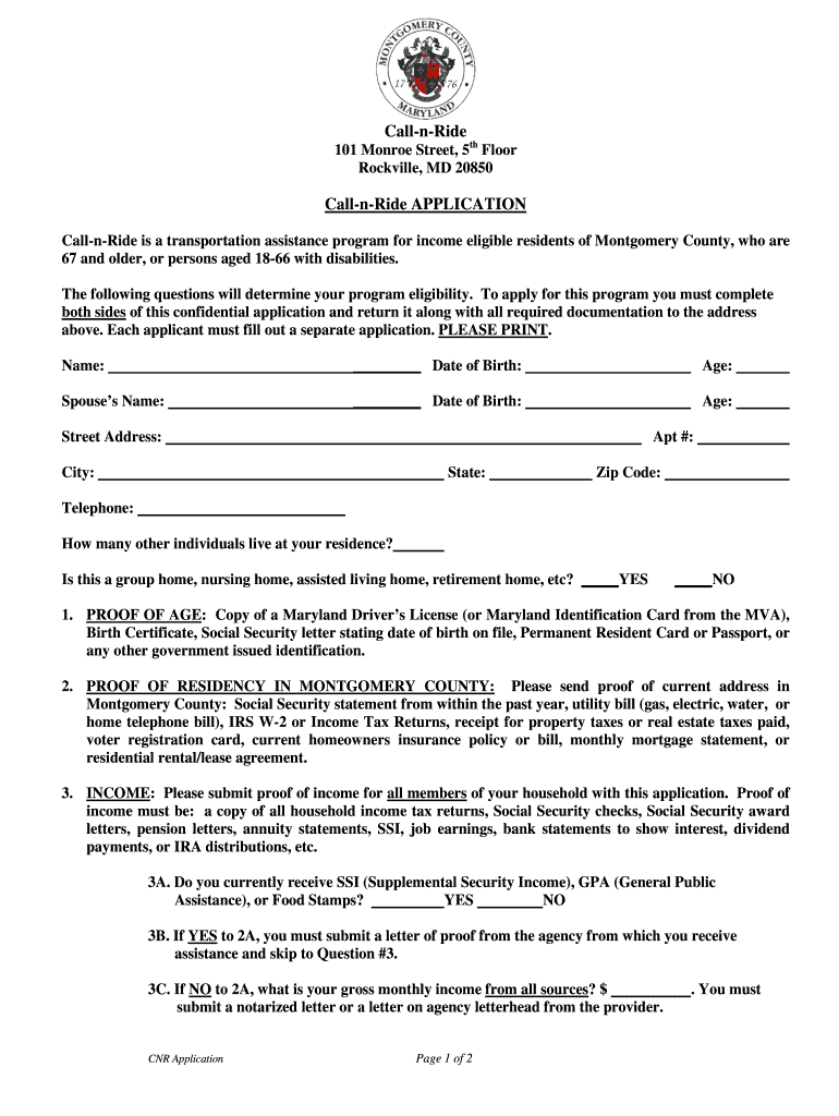 Call N Ride Application Disability Form