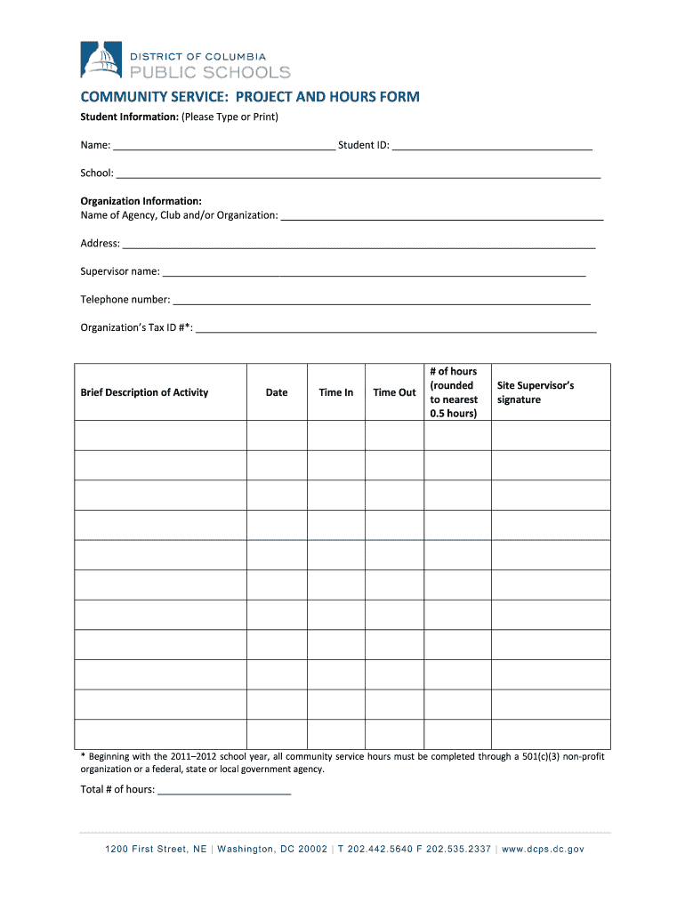  Dcps Community Service Form 2011