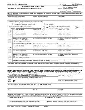 Form Approved TOE 120420 OMB No 0960 0009 MARRIAGE