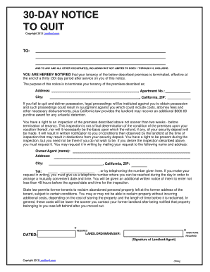 Printable Copy of Notice to Quit  Form