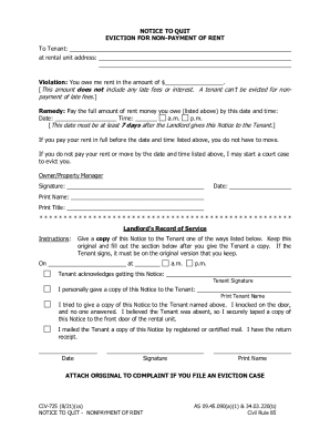 Printable Copy of Notice to Quit  Form