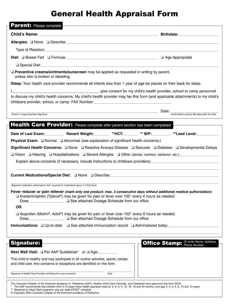 General Health Appraisal Form