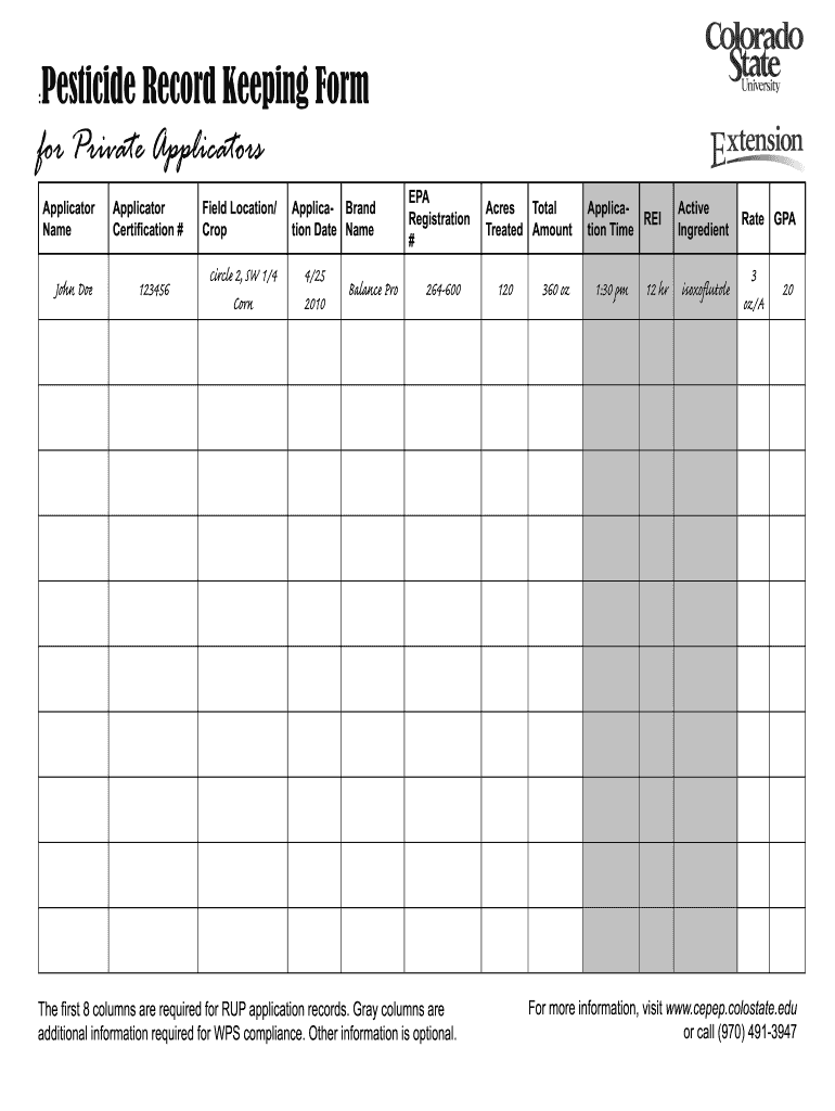 Pesticide Record Keeping Template  Form