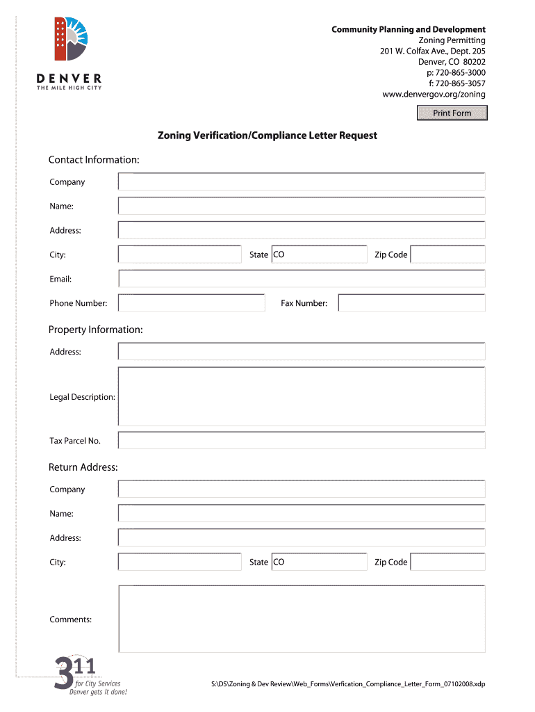  Denver County Zoning Department Compliance Letter  Form 2008