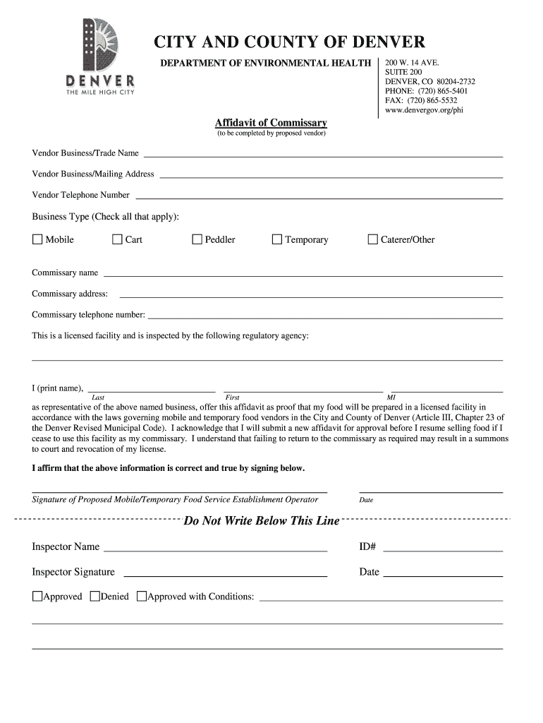 Get and Sign Affidavit of Comessary Denve 2014 Form