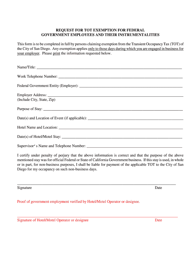 City of San Diego Tax Exempt Form