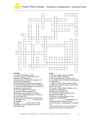 Declaration of Independence Crossword  Form