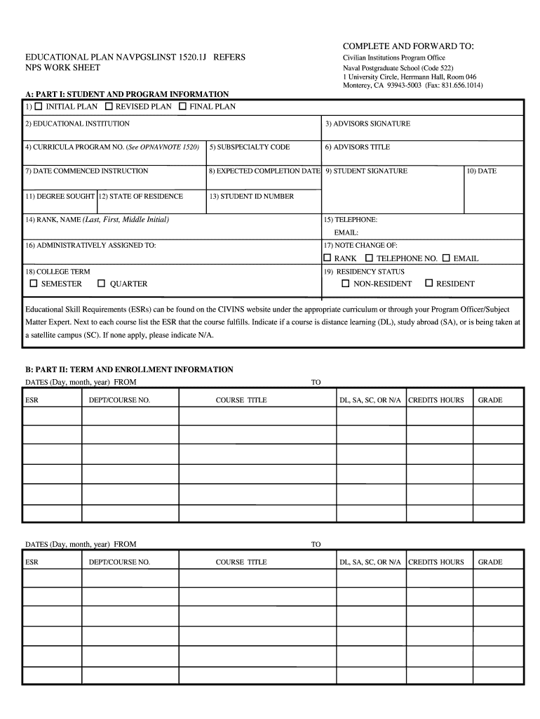 BFillableb  Naval Postgraduate School  Nps  Form