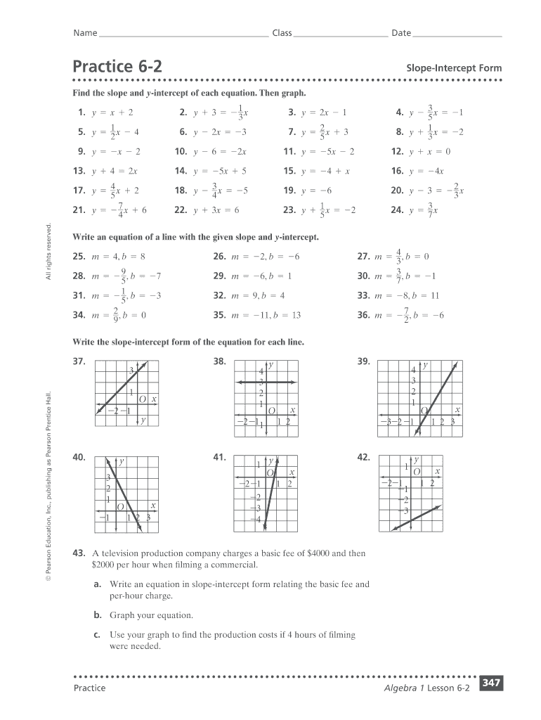 Practice 6 2 Slope Intercept Form Answer Key