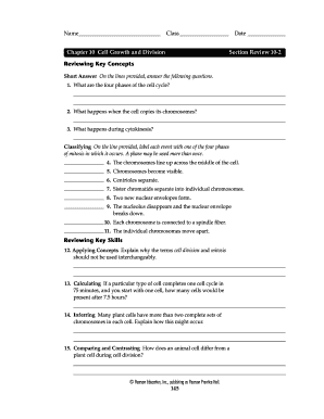 Chapter 10 Cell Growth and Division Chapter Vocabulary Review Answer Key  Form