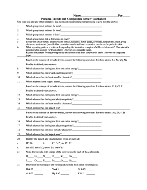 Periodic Trends Worksheet Answers  Form