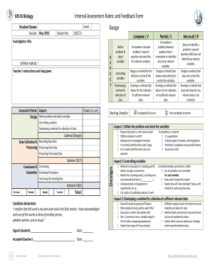 Ib Biology Ia Rubric PDF  Form